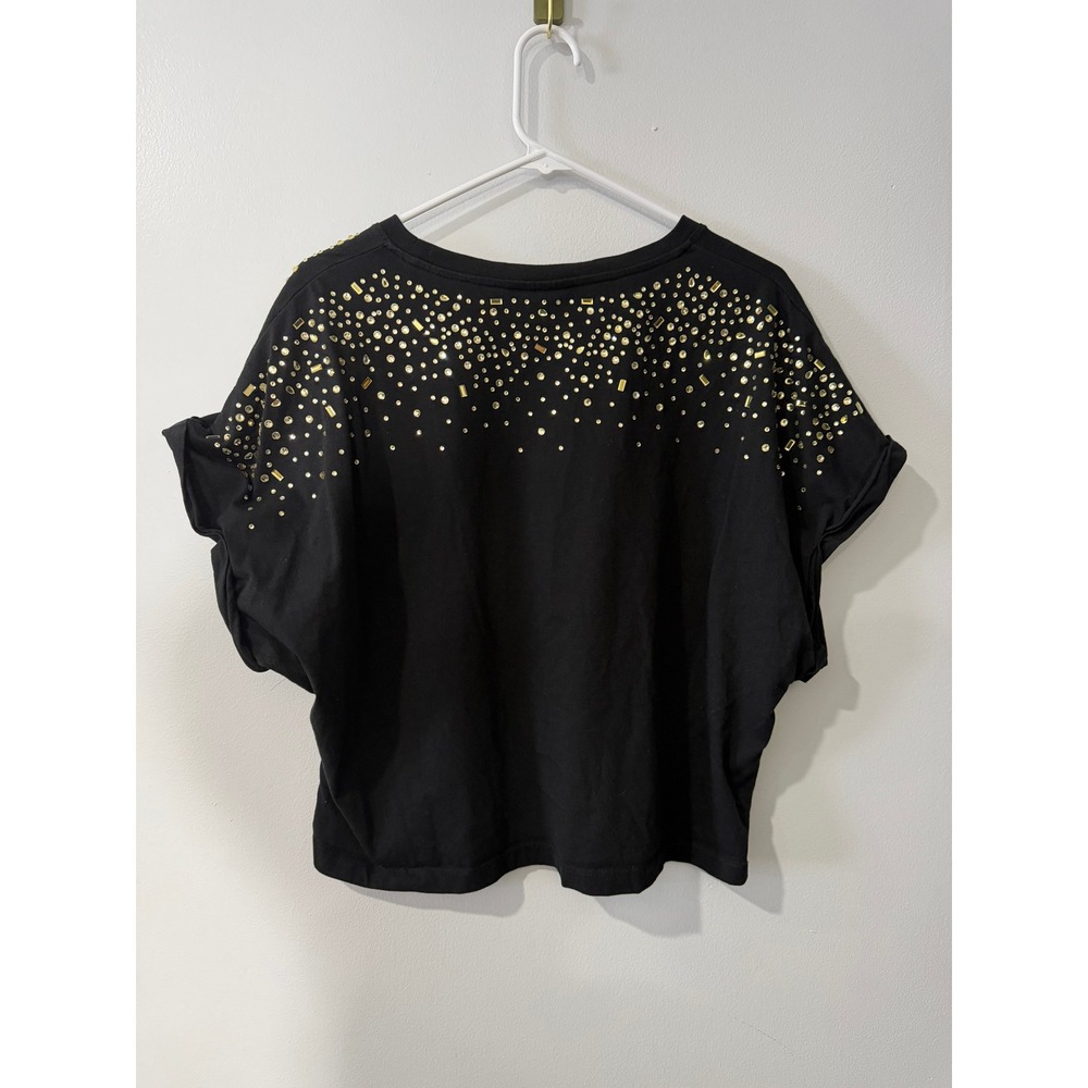 Wicked Universal Studios Black Rhinestone Embellished Crop Graphic T-Shirt L - Picture 4 of 4